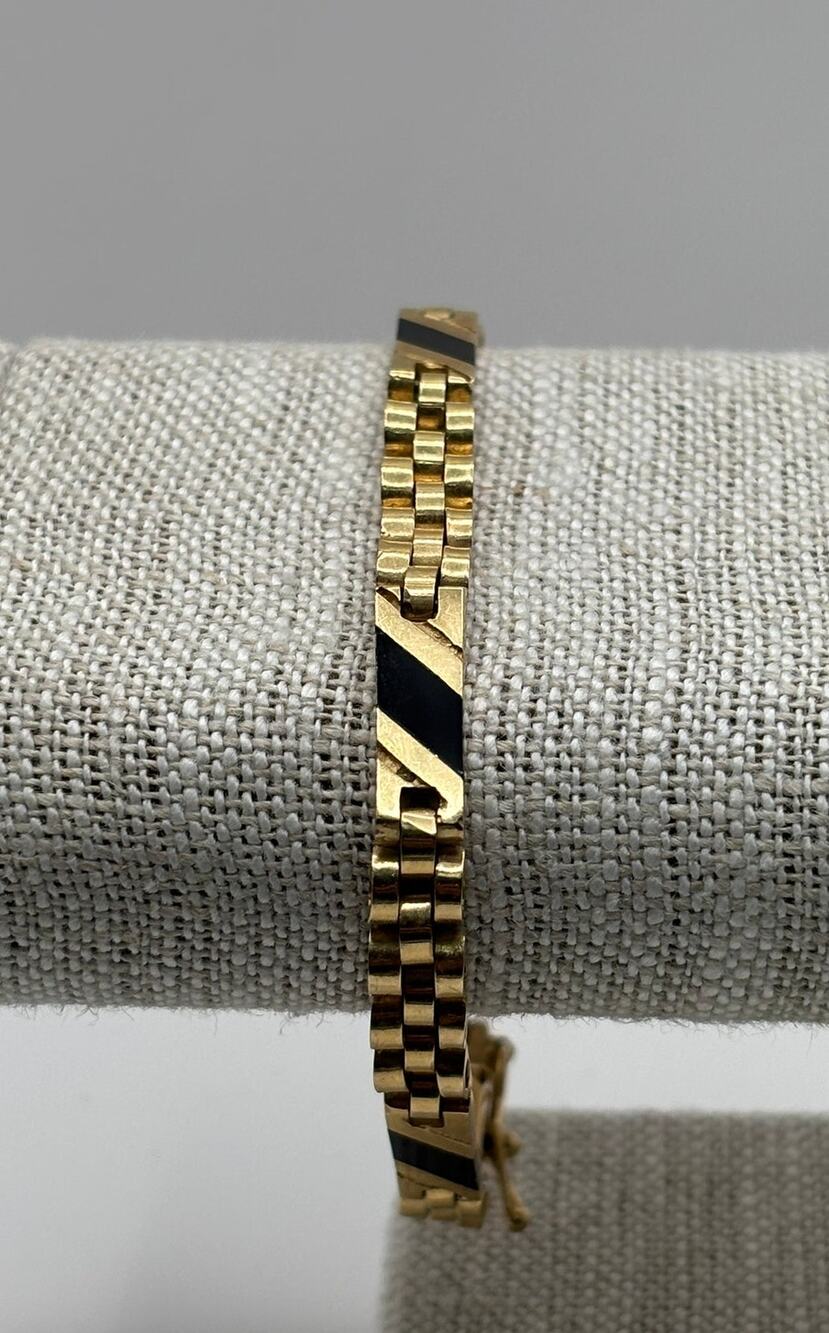 DZ 14K Solid Yellow Gold Onyx Unisex Link Bracelet 7" #78946
